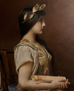 Artwork by Paul Porter. Copy of a painting titled ‘Sappho’ by the French painter Jules leFabrve. Sappho was a Ancient Greece poetess famous for her love poetry.