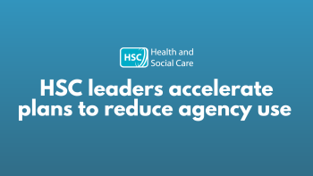 Blue background with HSC logo and text - HSC leaders accelerate plans to reduce agency spend